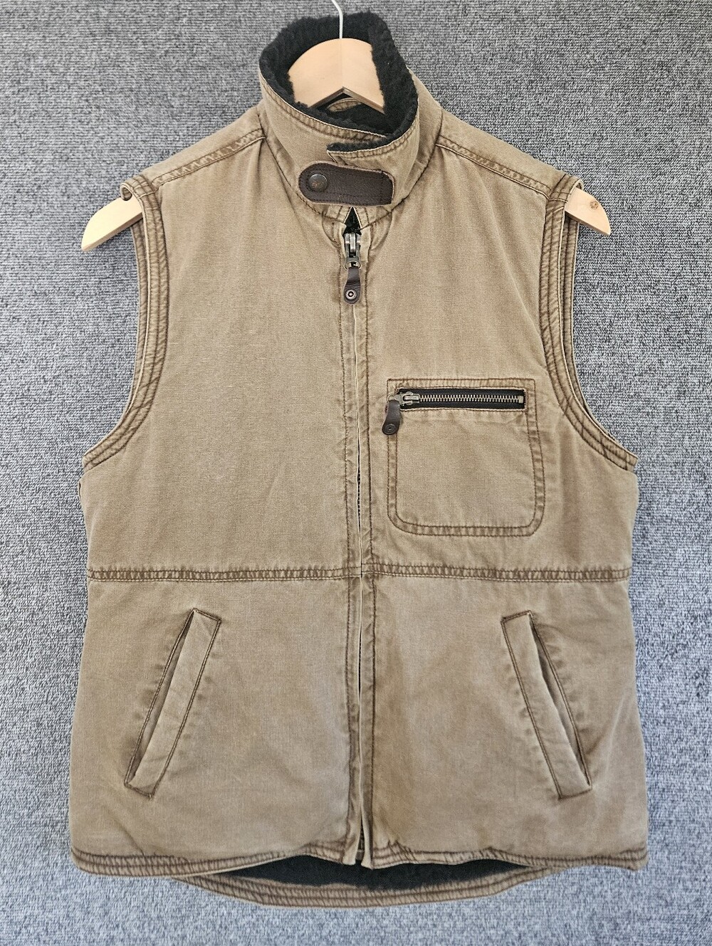 Kakadu Traders Brown Canvas Vest Sherpa Fleece Lined Utility Workwear Gorpcore M